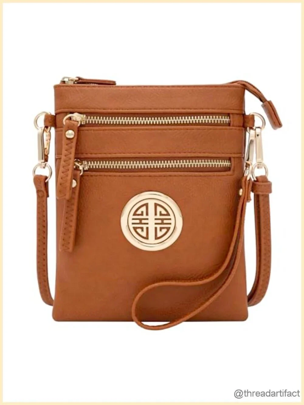 Faux Leather Crossbody Bag with Detachable Wristlet Multi Zip Pockets